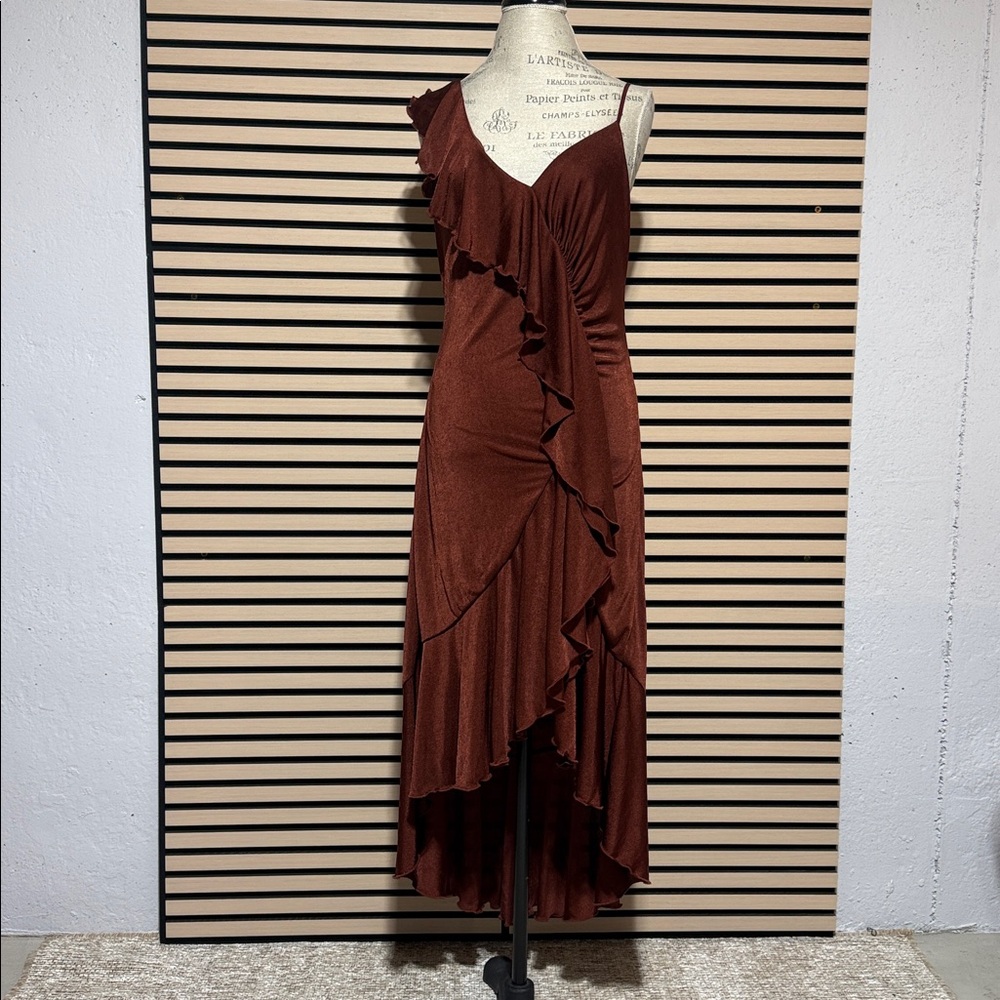📌 Anthropologie Asymmetrical Ruffled Dress. Size L - Picture 2 of 13